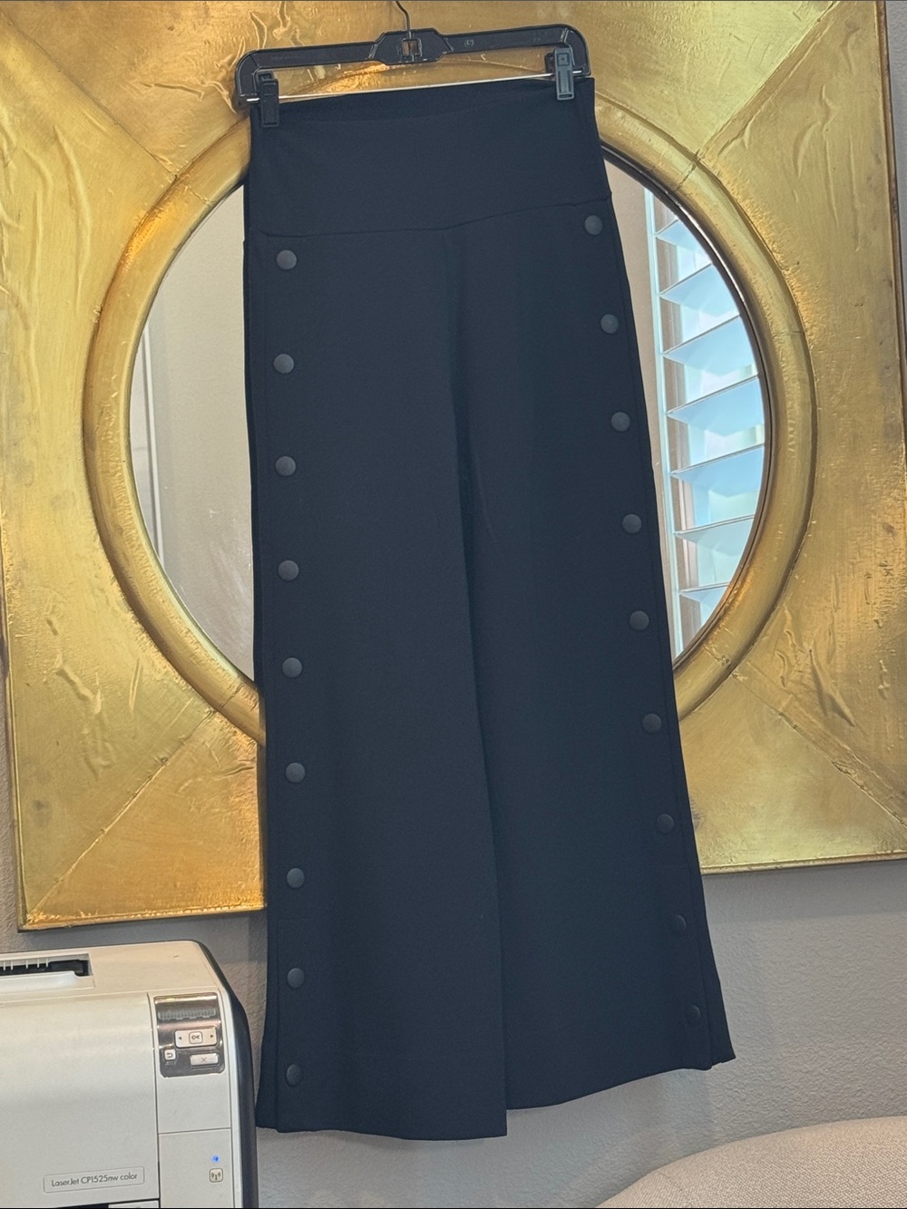CAbi Black High-Waist Wide-Leg Pants with Side Button Trim